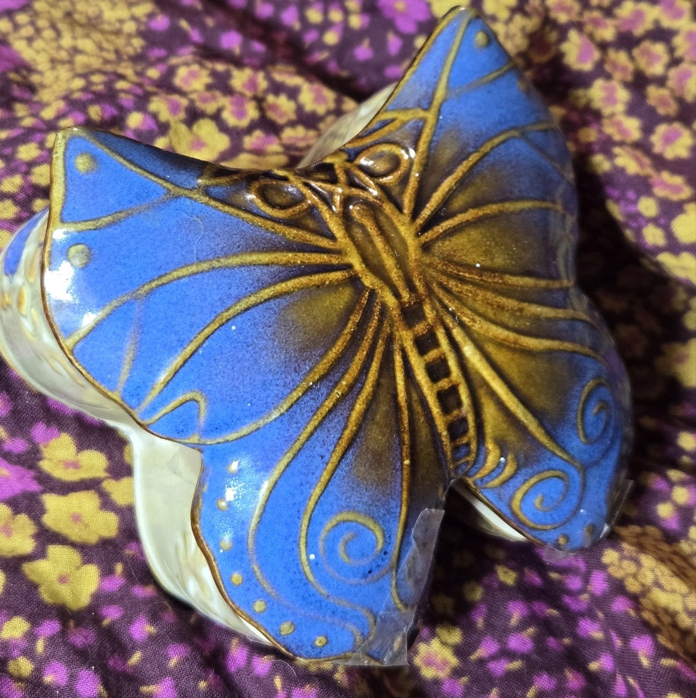 Vintage Ceramjc Blue and Gold Butterfly Tf